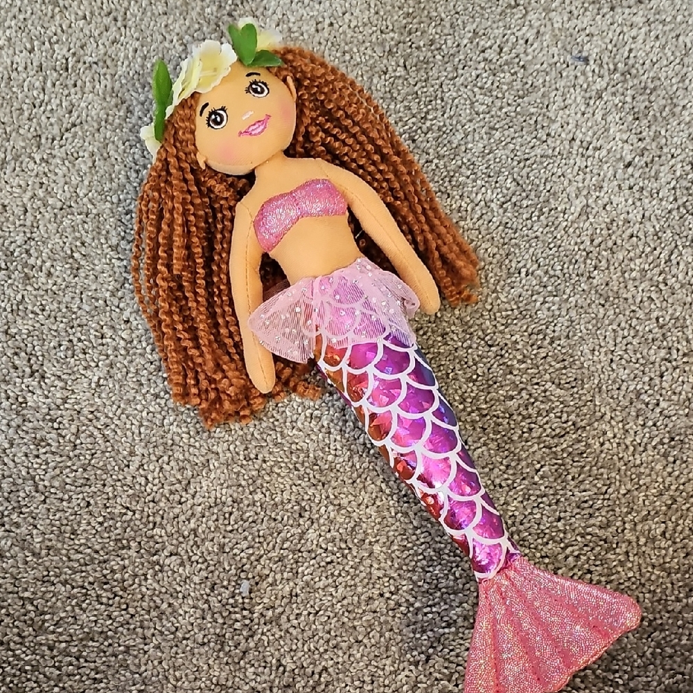 F🔹️Pink Mermaid Doll with Floral Headband